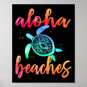 Watercolor Aloha Beaches Turtle Shirt Hawaiin Sea Poster