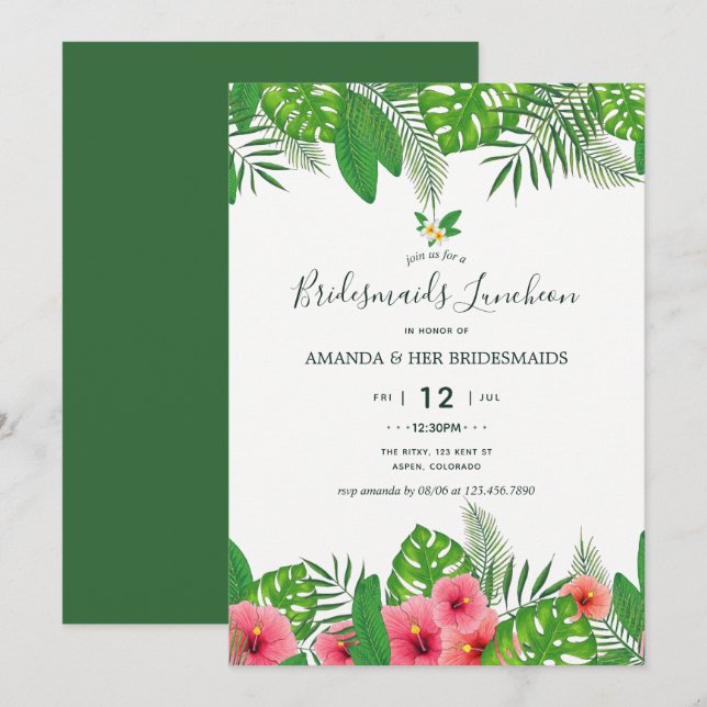 Watercolor Aloha Luau Wedding Bridemaids Luncheon Invitation (Front/Back)