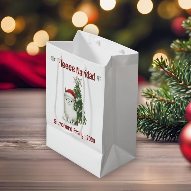 Watercolor Alpaca Fleece Navidad  Medium Gift Bag (fleece navidad alpaca gift card
)