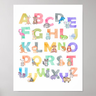 Watercolor Alphabet Animals Poster