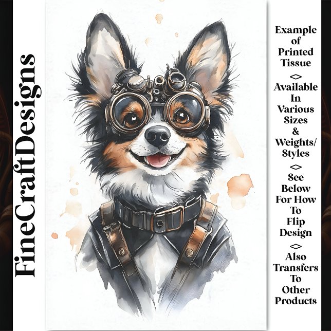 Watercolor Alsatian Puppy Dog, GSD CD8 Decoupage Tissue Paper (Creator Uploaded)