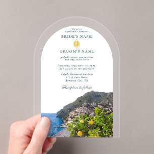 Watercolor Amalfi Coast Arch Italy Lemons Wedding Acrylic Invitations