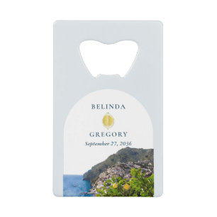 Watercolor Amalfi Coast Arch Italy Lemons Wedding Credit Card Bottle Opener
