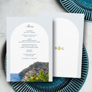 Watercolor Amalfi Coast Arch Italy Lemons Wedding Menu