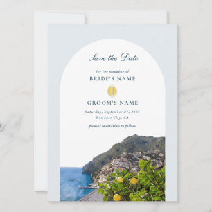 Watercolor Amalfi Coast Arch Italy Lemons Wedding Save The Date