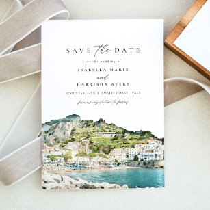 Watercolor Amalfi Coast Italy Save the Date Invita Invitation