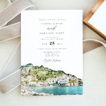 Watercolor Amalfi Coast Italy Skyline Wedding Invitation<br><div class="desc">This wedding invitation features a watercolor painting of the Amalfi Coast skyline. Easily edit *most* wording to meet your event needs. Change the background colour and add your own photo to the backside if you like.</div>