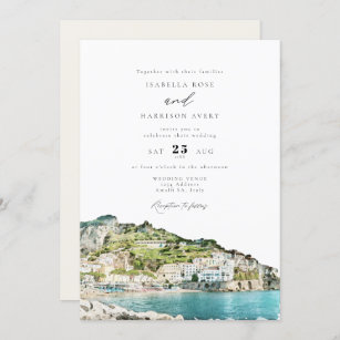 Watercolor Amalfi Coast Italy Skyline Wedding Invitation