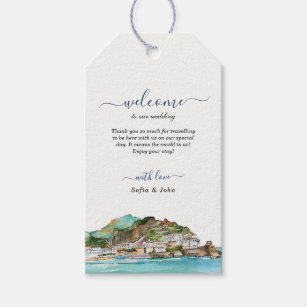 Watercolor Amalfi Coast Skyline Wedding Welcome  Gift Tags