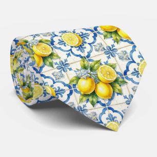 Watercolor Amalfi Lemon Mediterranean DIamonds Tie