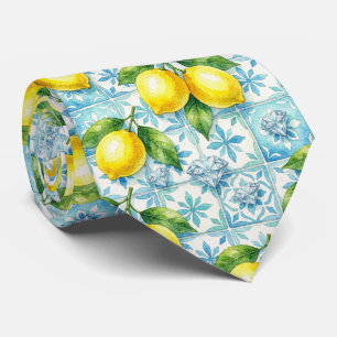 Watercolor Amalfi Lemon Mediterranean DIamonds Tie