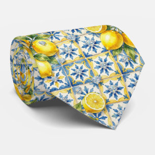 Watercolor Amalfi Lemon Mediterranean DIamonds Tie