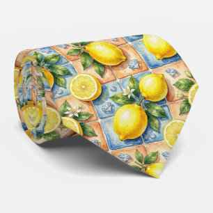 Watercolor Amalfi Lemon Mediterranean DIamonds Tie