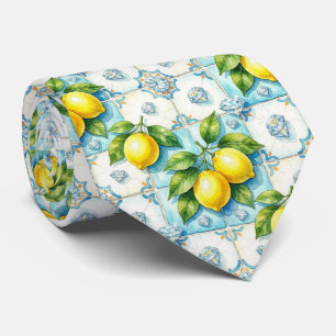 Watercolor Amalfi Lemon Mediterranean DIamonds Tie