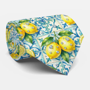 Watercolor Amalfi Lemon Mediterranean DIamonds Tie