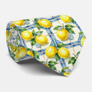 Watercolor Amalfi Lemon Mediterranean DIamonds Tie