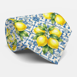Watercolor Amalfi Lemon Mediterranean DIamonds Tie