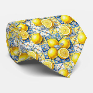 Watercolor Amalfi Lemon Mediterranean DIamonds Tie