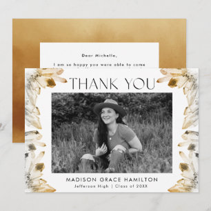Watercolor Amber Gold Crystals Photo Graduation Thank You Card