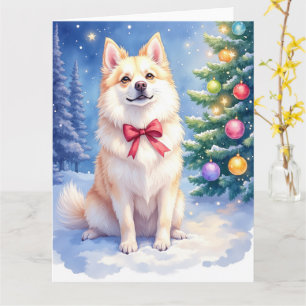 Watercolor American Eskimo Dog Sparkling Christmas Card