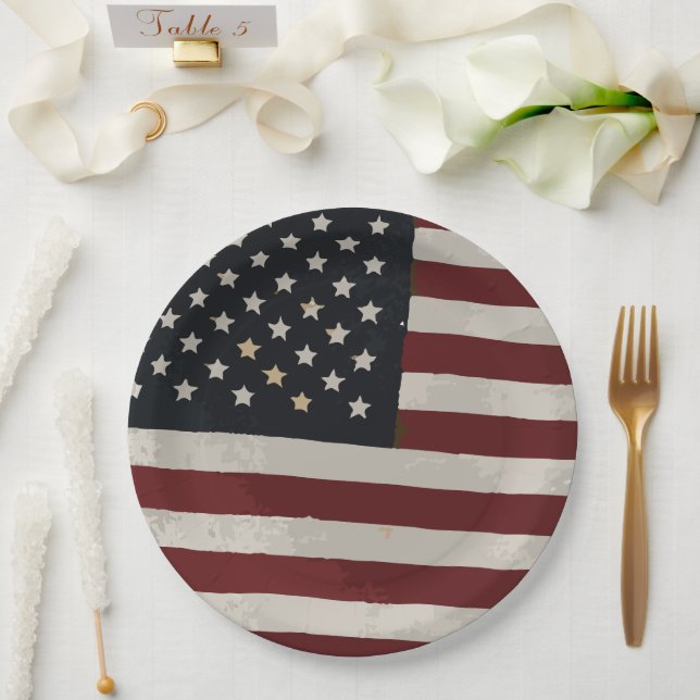 Watercolor American Flag 4th of July Paper Plate (Wedding)