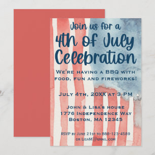 Watercolor American Flag 4th of July Party Invitat Invitation