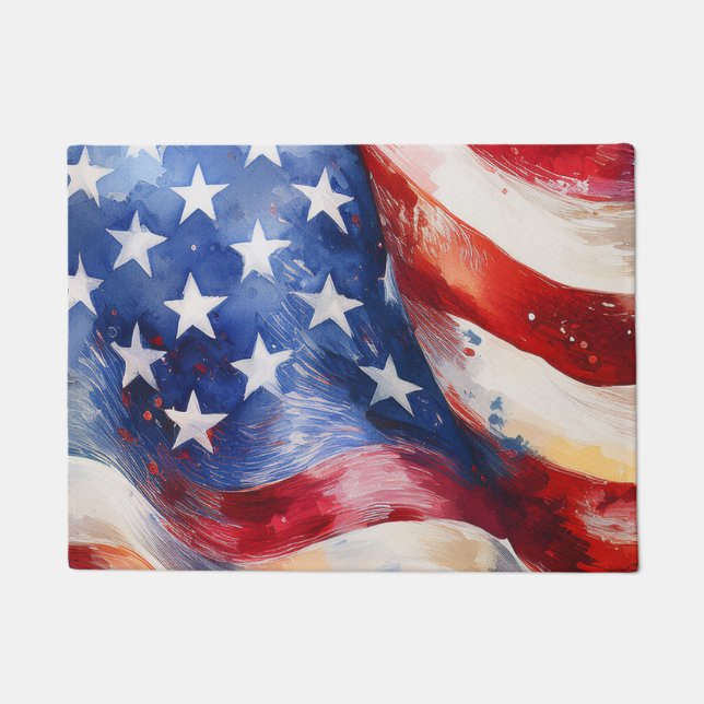 Watercolor American Flag Doormat (Front)