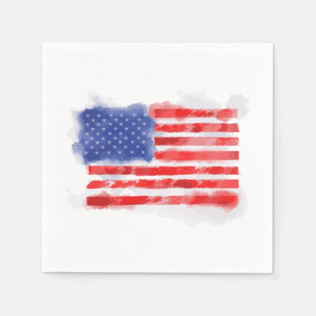 Watercolor American Flag for Veterans and Patriots Napkin (Front)