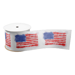 Watercolor American Flag for Veterans and Patriots Satin Ribbon