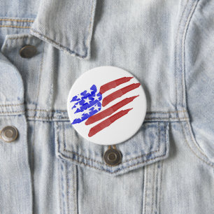 Watercolor American Flag Patriotic Pin Button