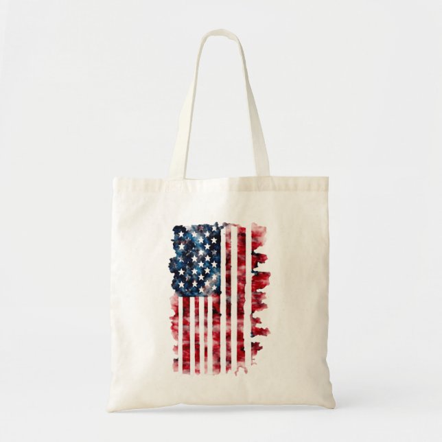 Watercolor American Flag Tote Bag (Front)