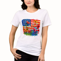 Watercolor American Flag & Wildflowers – Patriotic
