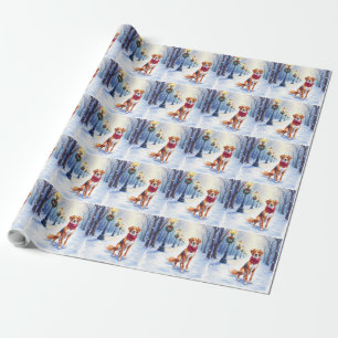 Watercolor American Foxhound Snowy Lamppost Wrapping Paper