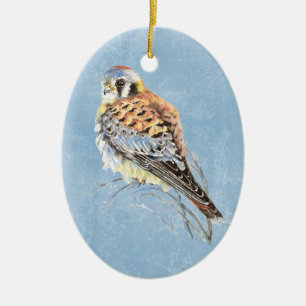 Watercolor American Kestrel, Falcon Bird Hawk Ceramic Ornament