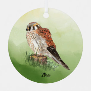 Watercolor American Kestrel, Falcon Bird Hawk Metal Ornament