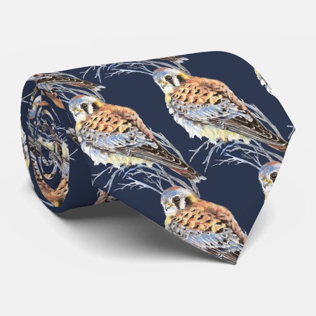 Watercolor American Kestrel, Falcon Bird Hawk Tie (Rolled)