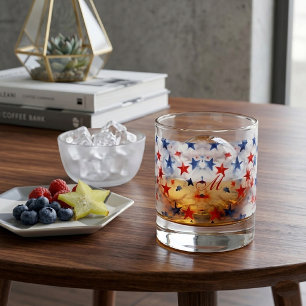 Watercolor American Patriotic Star Medley Monogram Whiskey Glass