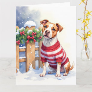 Watercolor American Pit Bull Terrier Festive Card