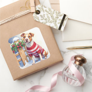 Watercolor American Pit Bull Terrier Festive Square Sticker