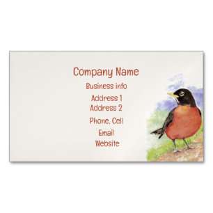 Watercolor American Robin Garden Bird art Magnetic Business Card