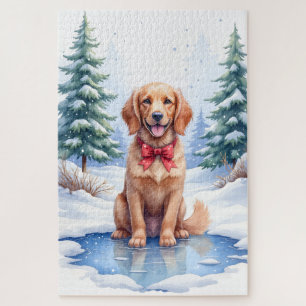 Watercolor American Water Spaniel Frozen Pond Jigsaw Puzzle