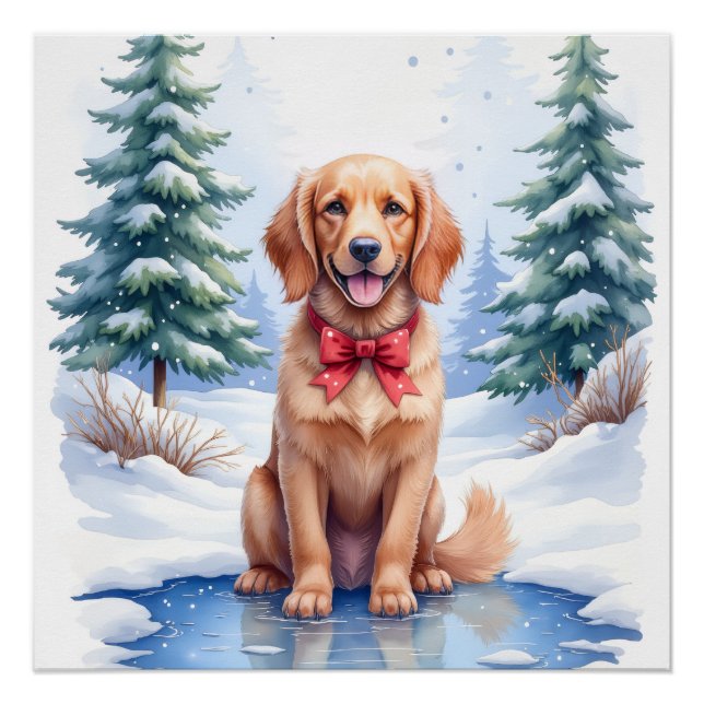 Watercolor American Water Spaniel Frozen Pond Poster (Front)