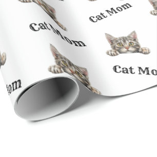 Watercolor American Wirehair Cat Mom Pattern Wrapping Paper