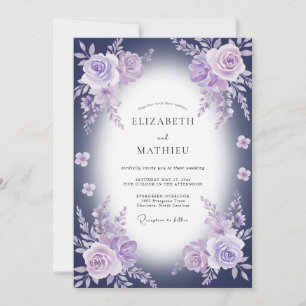 Watercolor Amethyst Indigo Peony Wedding Invitation