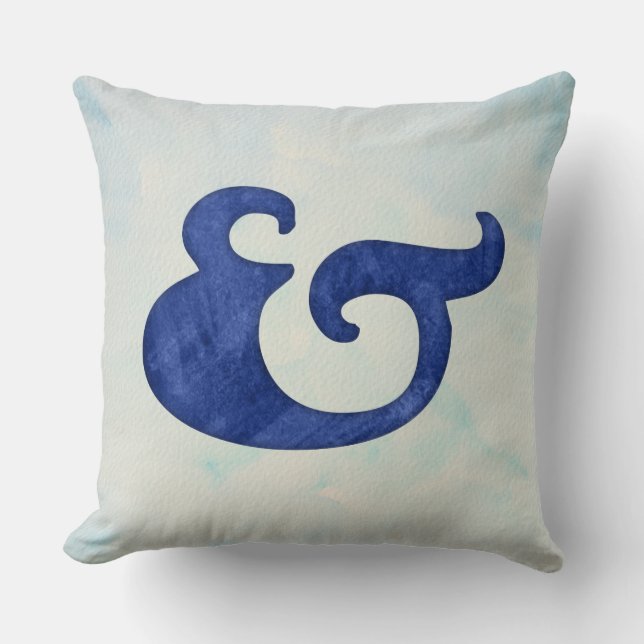 Watercolor Ampersand Nautical | Shades of Blue Throw Pillow (Front)
