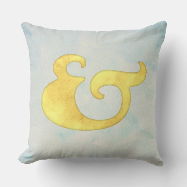 Watercolor Ampersand Nautical | Yellow + Sky Colou Throw Pillow (Front)