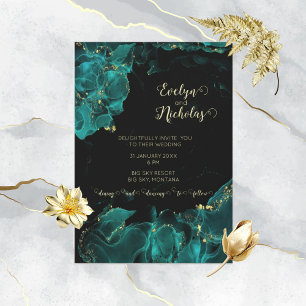 Watercolor Anastasia Black and Green Invitation