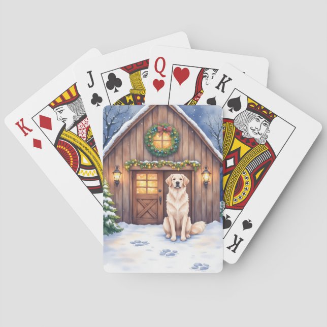 Watercolor Anatolian Shepherd Dog Rustic Barn Playing Cards (Back)