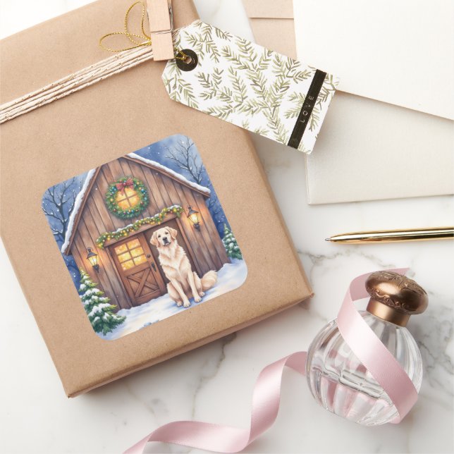 Watercolor Anatolian Shepherd Dog Rustic Barn Square Sticker (Gifting)