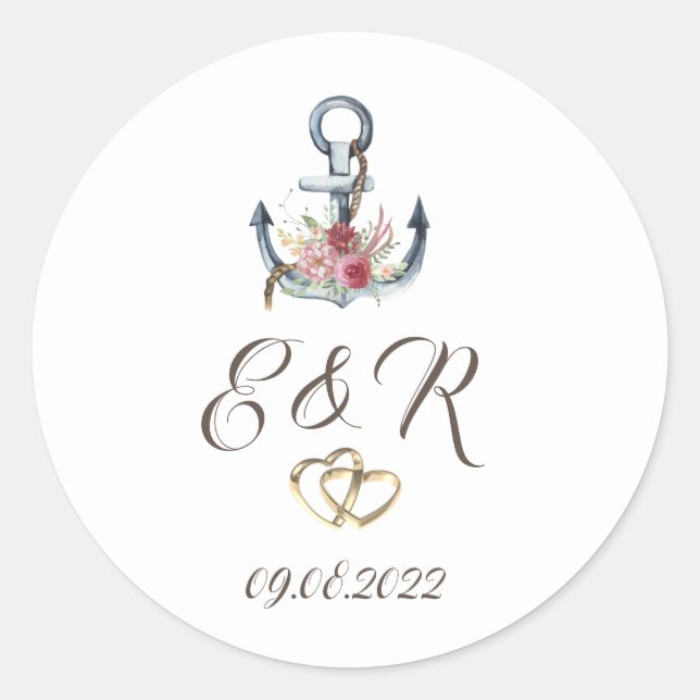 Watercolor Anchor Flowers Nautical Classic Round Sticker (Front)